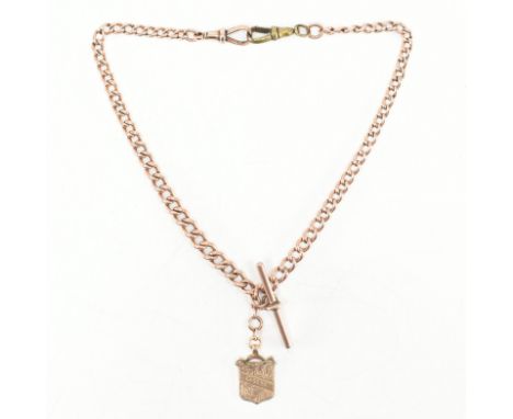 An antique 9ct rose gold Albert pocket watch chain &amp; hallmarked fob. The chain comprised of graduating curb links with sw