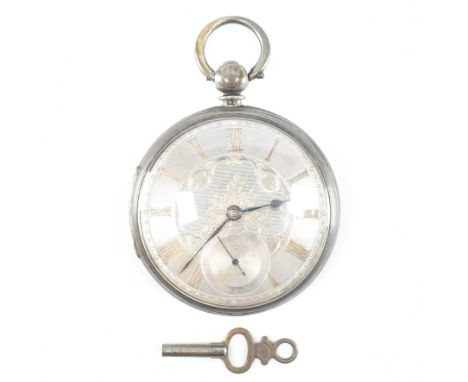 An early 20th century silver hallmarked open faced pocket watch. The watch with key wind movement set behind silvered dial wi