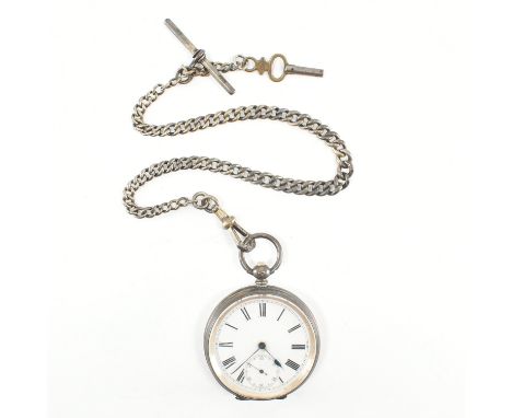 An early 20th century silver 995 open faced pocket watch. The watch with key wind movement set behind white enamel dial with 