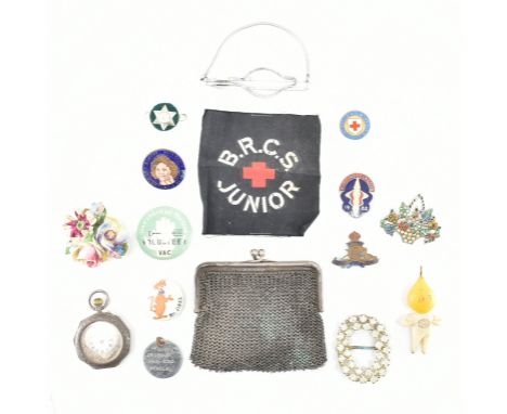 An assorted collection of costume jewellery. The lot to include; a heart dial &amp; enamel verso pocket watch (hallmarked wit