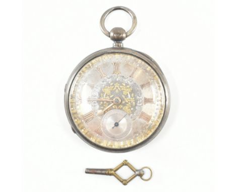 A Victorian 19th century silver hallmarked open faced pocket watch. The watch with inset fusee chain driven movement set behi