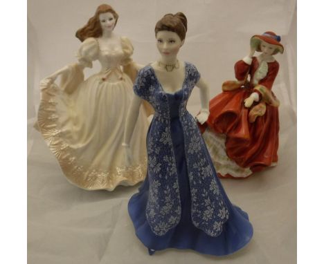 A collection of Royal Worcester figurines including "Evening Romance", "Anne", "Lauren", "Viennese Waltz" and "Eleanor", toge