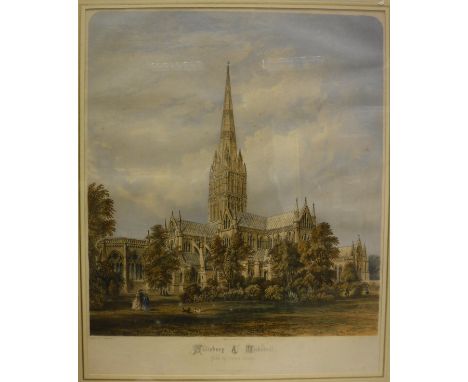 AFTER OWEN B CARTER "Salisbury Cathedral", colour lithograph by Vincent Brooks, together with various further pictures and pr