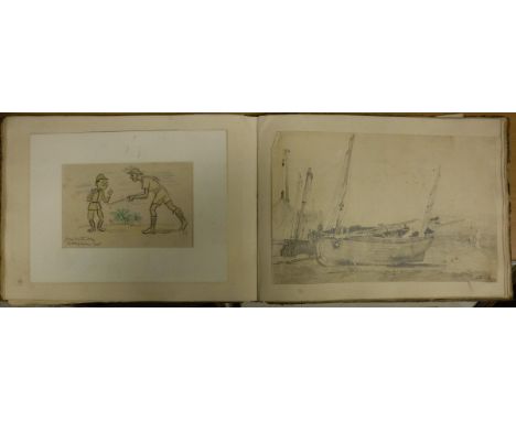 A 20th Century sketch and scrap book to include landscapes, seascapes, JOAN MARTIN MAY "Tommy and Japanese soldier", a Second