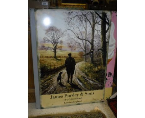 Four assorted reproduction enamel advertising signs to include James Purdey & Sons example