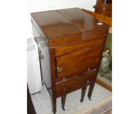 A Regency mahogany night table with double rising top above a cupboard drawer and commode drawer