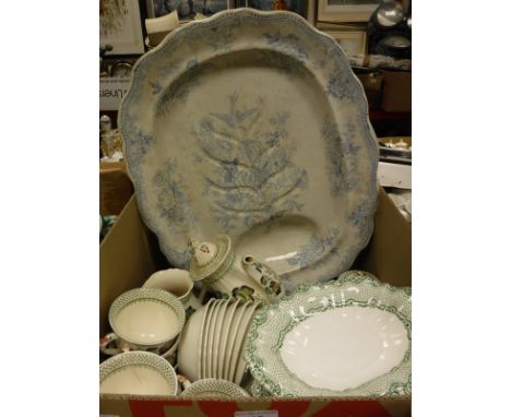 A Mason's Patent Ironstone china "Paynsley" pattern part tea service, a blue and white "Asiatic Pheasant" turkey platter and 