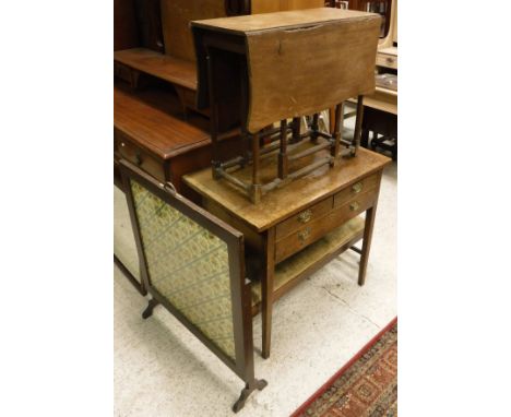 A 19th Century oak and mahogany cross-banded side table of two short over one long drawer on square tapered legs, an oak fram