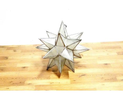 A mid-20th Century star shaped light fitting/lantern, with metal frame and glass panels, 66 x 66 x 66cms high