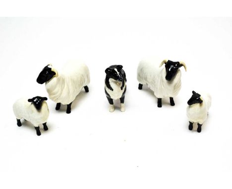 A collection of five Beswick sheep; a Beswick Collie dog; and another ceramic sheep. (7)
