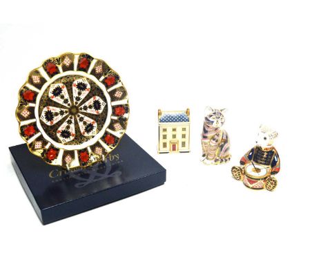 A collection of Royal Crown Derby, comprising of: an ‘Old Imari’ pattern plate, in original box, stamped 'MMII'; a paper weig
