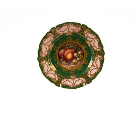 A Royal Worcester decorative plate, its centre with hand-painted nectarines and grapes, signed R. Sebright, surrounded by a b