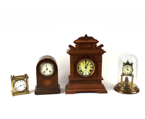Ansonia Clock Co. New York: a George III style 30-hour oak mantel clock, with yellowed Roman dial, single train movement, wit