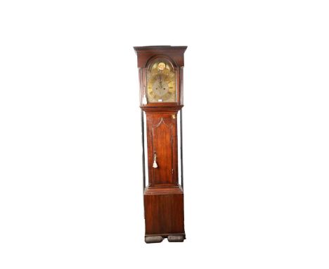 A George III 8-day oak long case clock, with brass Roman dial, with foliate decoration, date aperture, and moon phase, with t