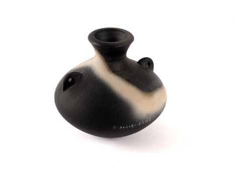 A John Leach (1939-2021) Muchelney Pottery ‘Black Mood’ twin handled vase, with makers mark and ‘1999’ stamped to underside, 