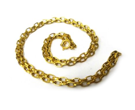 A gold oval link neckchain, detailed 14 K, on a boltring clasp, weight 6.5 gms.