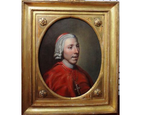 After Hugh Douglas Hamilton, Portrait of Henry Benedict Maria Clement Stuart, Cardinal York, oil on canvas, oval, 26cm x 20cm