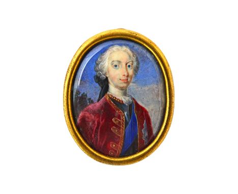 A late 18th century Anglo Scottish school portrait miniature on card of Charles Edward Stuart (1720-1788) 'The Young Pretende
