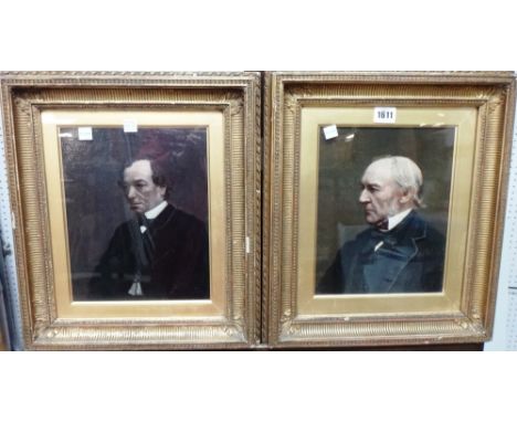 English School (19th century), Portrait of William Ewart Gladstone; Portrait of Benjamin Disraeli, a pair, oil on board, poss