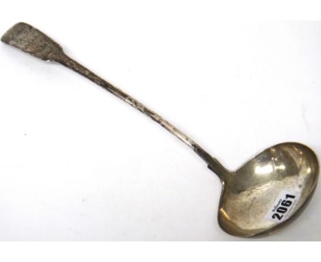 A George III silver fiddle pattern soup ladle, monogram engraved, London 1813, weight 187 gms.