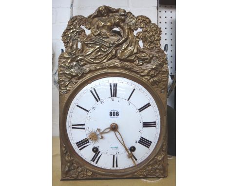 A 19th century Comtoise wall clock, with nine inch enamel dial and two train weight driven movement (a.f), 40cm high. (two we