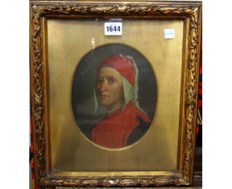 Continental School (19th century), Portrait of Danté, oil on board, oval, 20.5cm x 16cm.