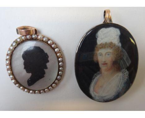 An early 19th century Italian school portrait miniature on metal of The Queen of Naples, 5.5cm; and a 19th century Continenta