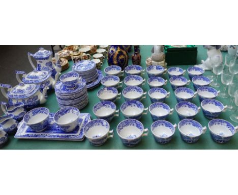 A Spode 'Italian' pattern part tea service, 20th century, comprising; two teapots and covers, a coffee pot and cover (22cm hi