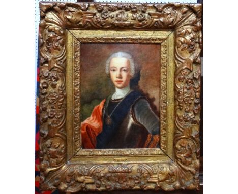R. Crombie, after van Loo, Portrait of Bonnie Prince Charlie, oil on panel, 26cm x 19cm. Property from the estates of the lat