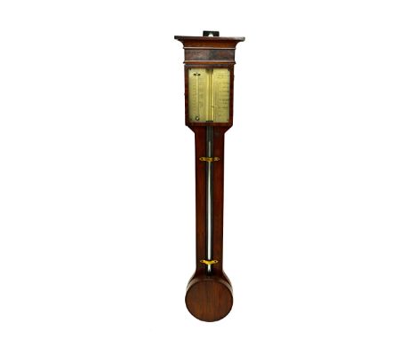 An unusual mahogany cased stick barometer, 19th century, the rectangular silvered plate detailed 'G. Negretti, 4 Withy Grove,