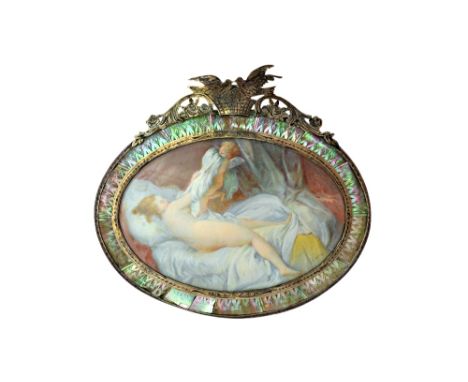 Davin (late 18th/early 19th century) French school, a miniature on ivory depicting "The Happy Awakening" - a Titian haired nu