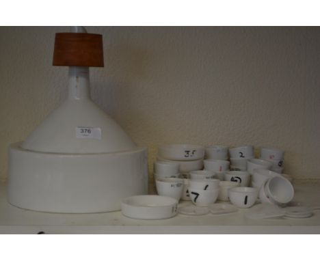 A group of Scientific Royal Worcester Crucibles and other chemical / lab equipment to include a large ceramic filtration funn