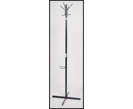 A vintage mid 20th century atomic style sputnik tubular metal coat / hat stand having angular hooks atop with black finish pa