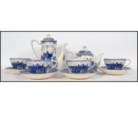 A good 20th century blue and white Johnson Bros ' Old London '  breakfast service to include coffee pot, teapot, and 4 large 