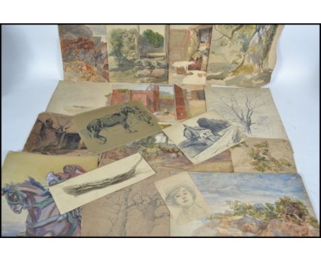 F William Burton (1855 - ) ? A collection of sketches and watercolour paintings, all of various scenes etc to include Shire H