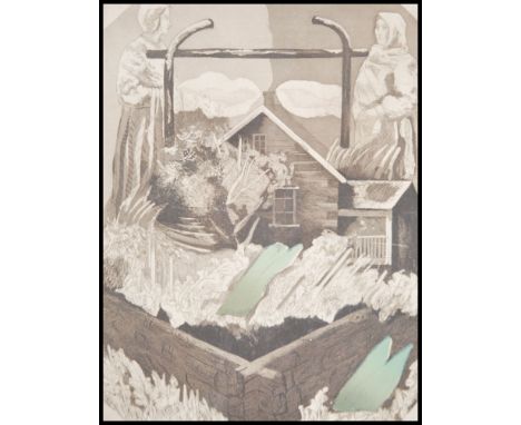 A frame and glazed limited edition 138 / 150 lithograph / print abstract picture depicting two ladies, signed and numbered in