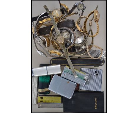 A collection of vintage watches and cigarette lighters.Watches to include Imado, Accurist, Montine, Sekonda, Grovana, Kered a