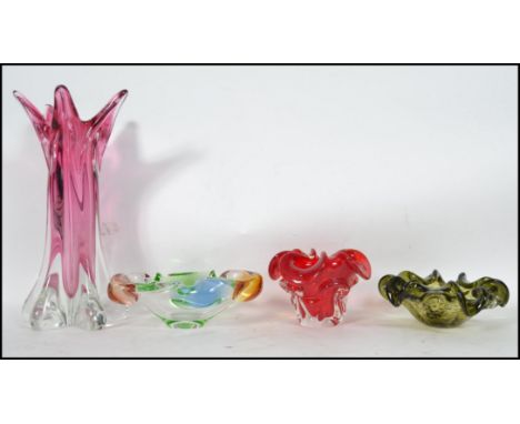 A small collection of vintage retro 20th century studio glass ware to include possible Murano pieces. The tallest measures 32