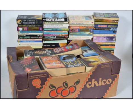 A large collection of vintage and contemporary Science Fiction paper back books to include Authors such as  Ian Irvine, Greg 