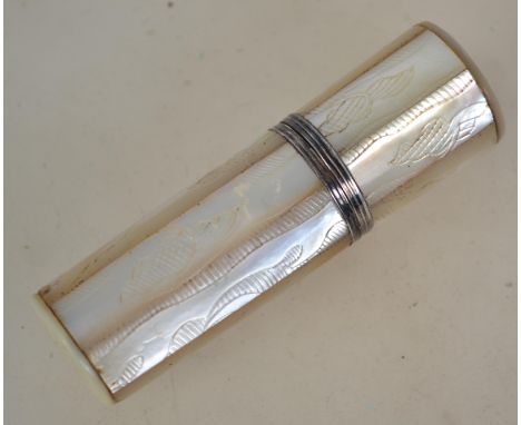 An 19th century mother of pearl and silver needle case.