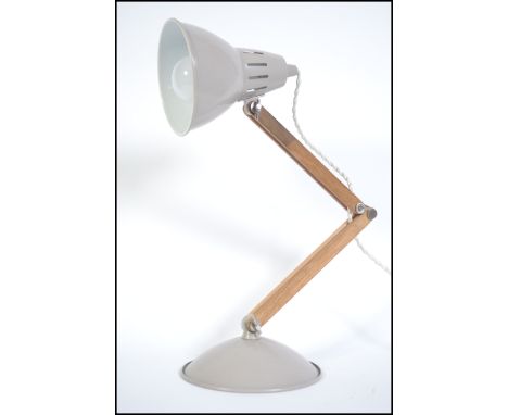 A contemporary Terence Conran ' Mac ' Lamp style  - anglepoise desk lamp - mid century design having conical shade with woode