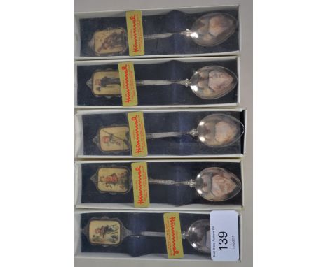 A set of 5 Hummel collectors ceramic and silver plate teaspoons complete in the original boxes. Made in West Germany