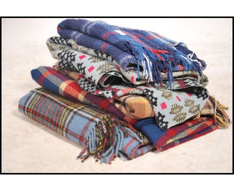 A lovely collection of vintage 20th century wool blankets, possibly Welsh having various designs to include chequer etc