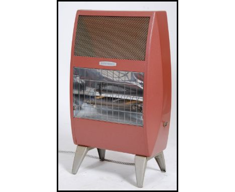 A vintage retro 20th century electric bar fire. In original red finish raised on tapering legs with applied Morphy Richards l