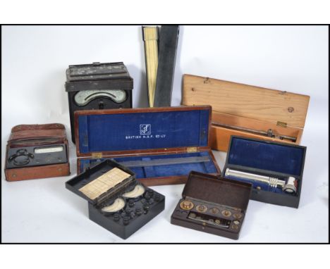 A collection of vintage engineers tools / items to include cased meters, slide rules, measuring devises etc please see images