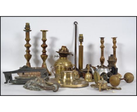 A good quantity of architectural and brass items too include door knobs, letter boxes, candlesticks, ladle etc