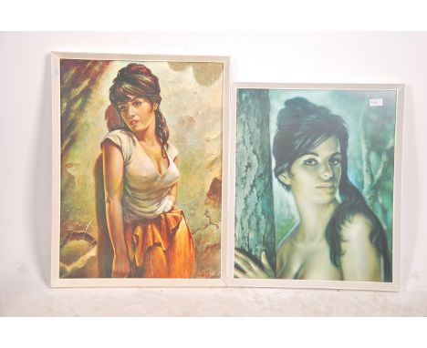 A pair of Classical vintage 1960's coloured prints of partly clad Females after J H Lynch.  The framed and glazed example is 