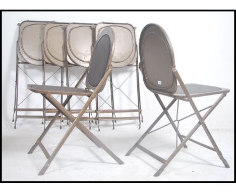 A set of 6 retro 1950's / 20th century gilt enamel metal folding stacking chairs by American Hostess ( see illustrations  )