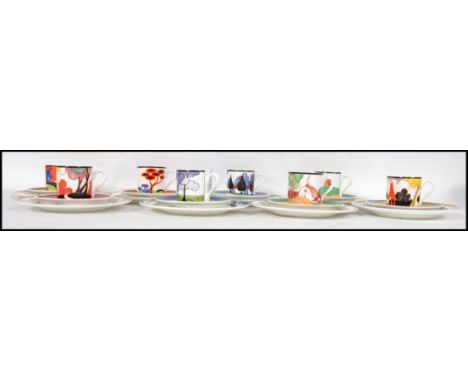 A contemporary Clarice Cliff & Wedgwood, Cafe Chic centenary collection coffee set with certificates.  8 coffee cans and sauc