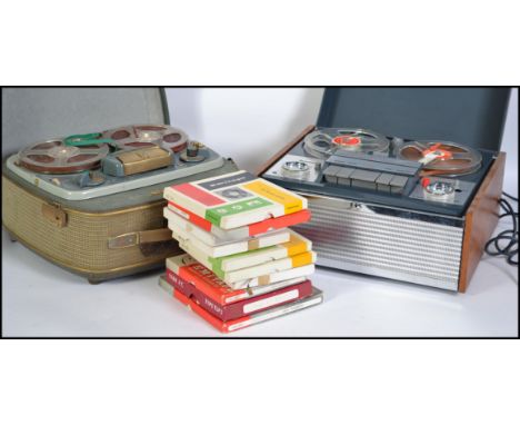 A vintage 20th century Grundig IK20 reel to reel tape player together with a Fergusan 3212 reel to reel tape player and a sel